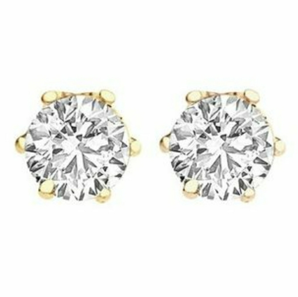 New CZ Stud Earrings 2 Carat - 14 kt Gold Overlay